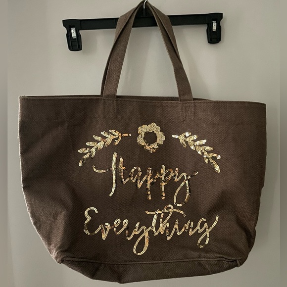 Olive & Hill Large sequin “Happy Everything” 100% Jute Tote. - Picture 15 of 16